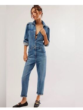 DL1961 Freja Utilitarian Long Sleeve Denim Jumpsuit Tripoli Sz XS Retail $279.